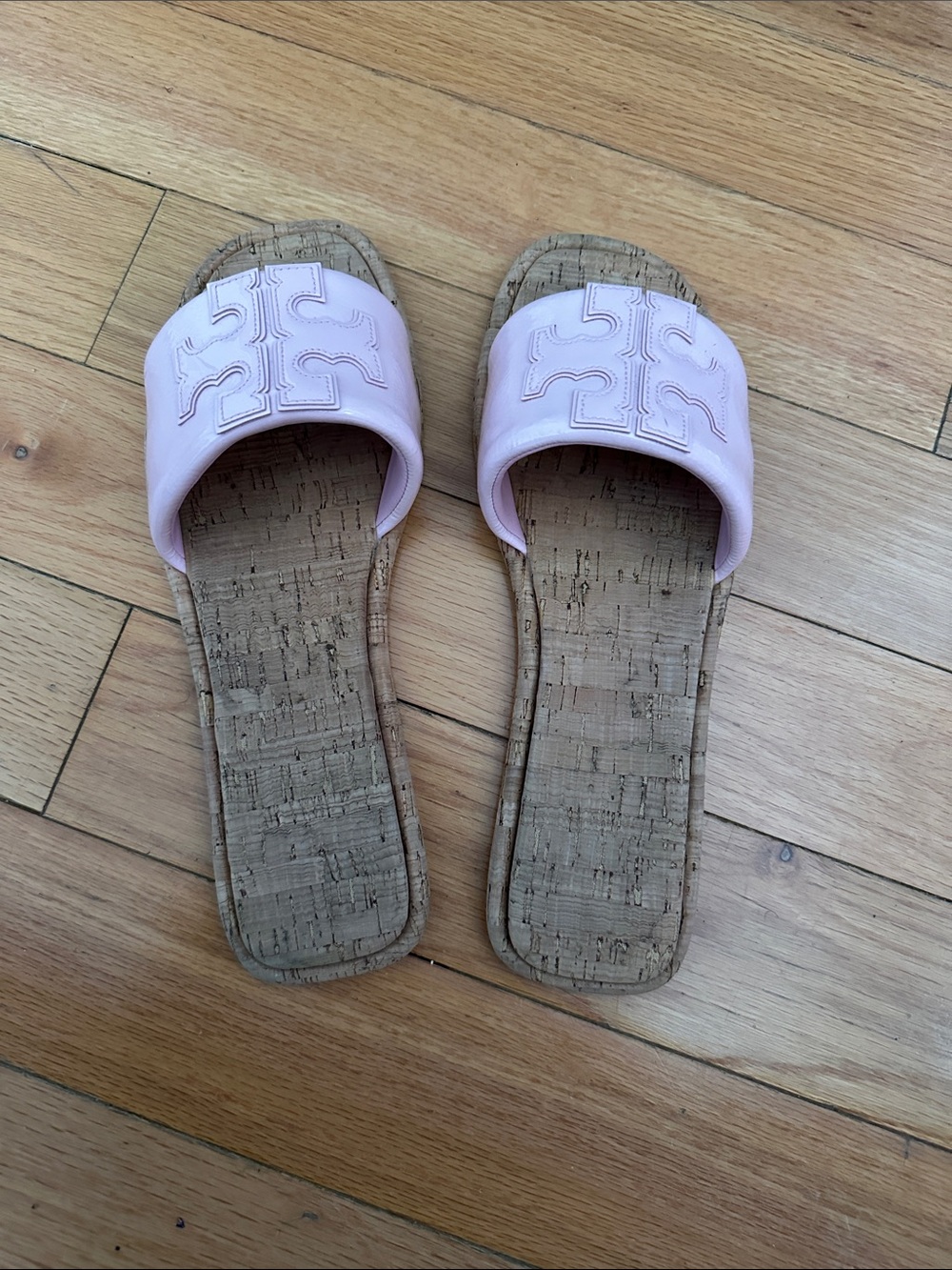 Women’s Tory Burch Pink Slide Sandals with Cork Footbed